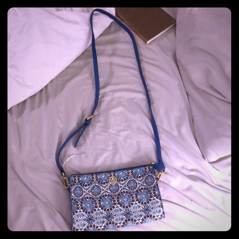 Tory Burch blue floral cross body/ clutch